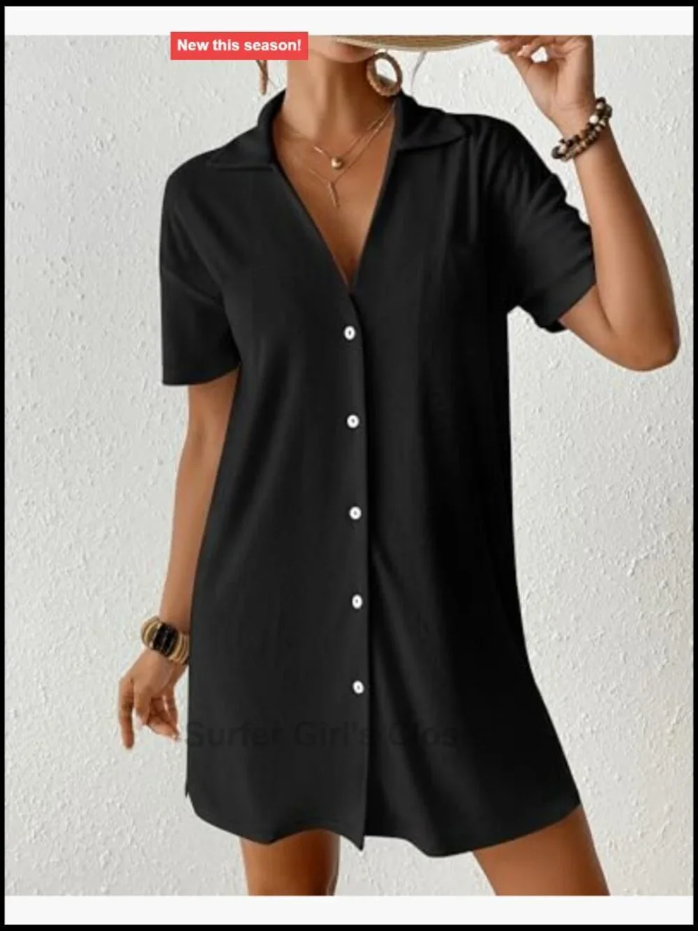 Terry Cloth Swim Cover Up Button Down Short Sleeve Beach Shirt Blouse Vacation